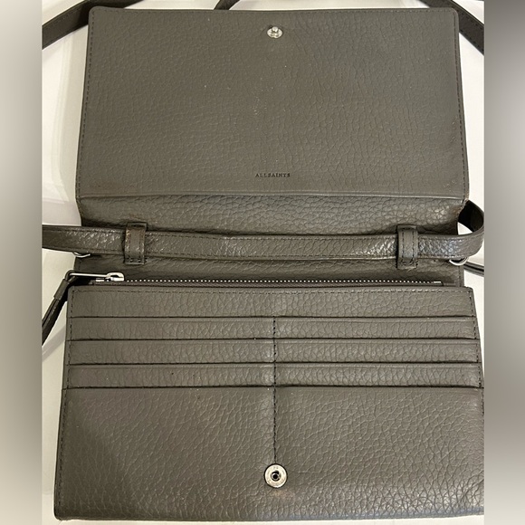 AllSaints Grey Pebbled Leather Crossbody  Purse Wallet - Picture 3 of 14